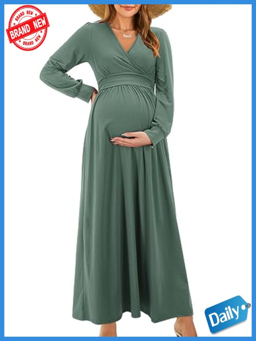 Maternity Wrap Maxi Dress with Pockets for Nursing or Photoshoot